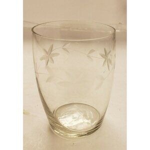 8 oz Tumbler, Vintage, Clear Glass with Etched Flowers, VG Unbranded